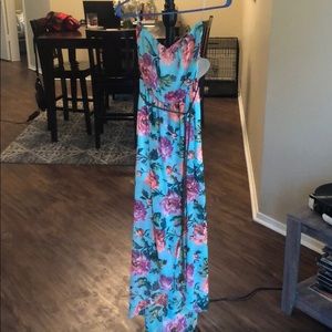 Floral High-Low Strapless Dress - S